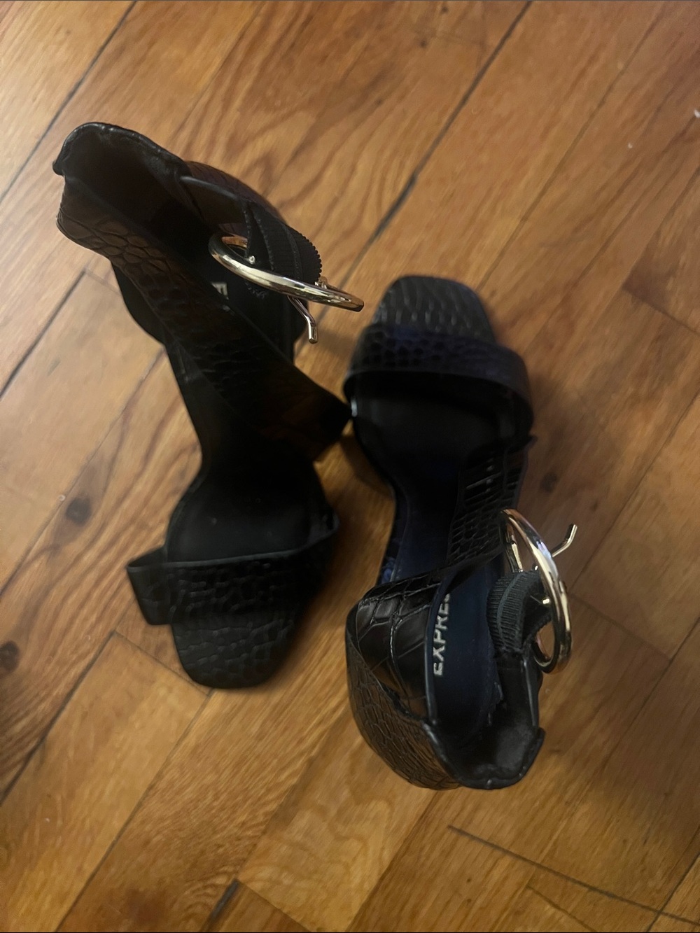 Express Black High Heel Sandals with Silver Buckle
